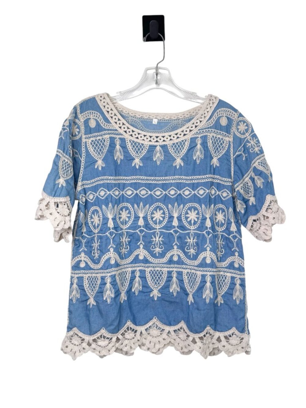 Handcrafted Mexican Crochet Trimmed Short Sleeve Blouse